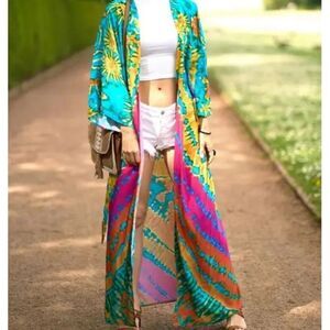 Tie Dye Festival Beach Kimono Cover Up